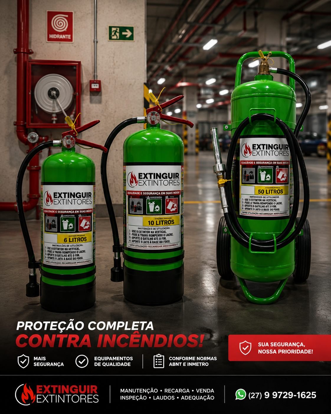 Extintor para baterias de íons de lítio da linha Extinguir Extintores